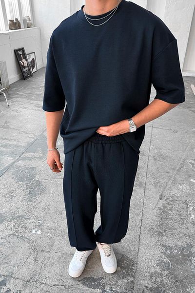 HAFKAGİYİM Μπλε Navy Cozy ριγέ φόρμα με λάστιχο