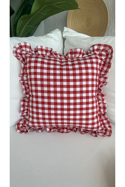 Decamor home غطاء وسادة مربع من الكتان الأحمر بنمط بوهيمي كلاسيكي مع كشكشة، غطاء وسادة مربع بنمط بوهيمي، قطعة واحدة