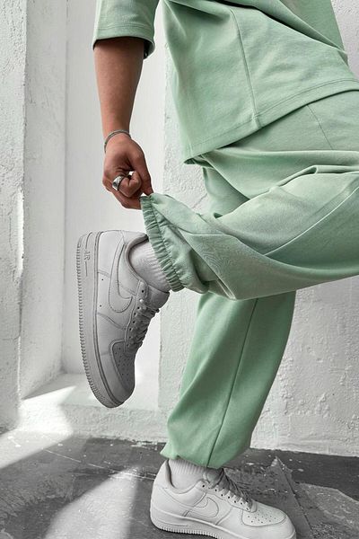 HAFKAGİYİM Mint Green Cozy Premium Basic Φούτερ με λαστιχένια πόδια
