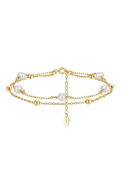 delis Bratara Din Argint 925 Pentru Dama, Jw1551, Model Dublu Cu Perle, Placata Cu Aur