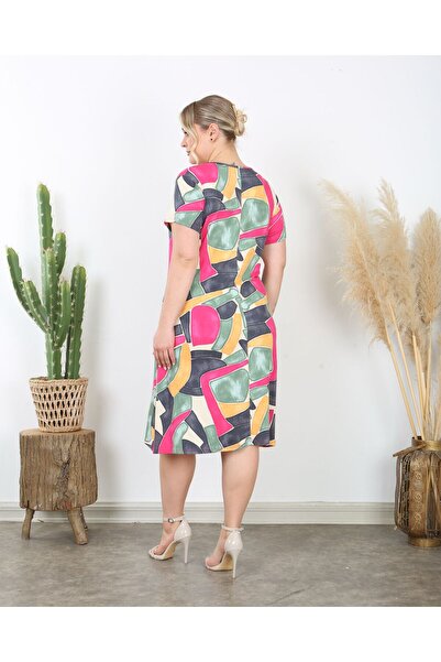 Butik Nilyam Γυναικείο κοντομάνικο μίντι ελαστικό φόρεμα Plus Size 24740