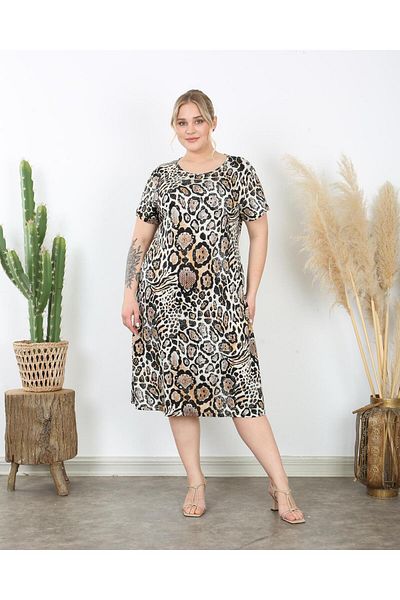 Butik Nilyam Γυναικείο κοντομάνικο μίντι ελαστικό φόρεμα Plus Size 24740