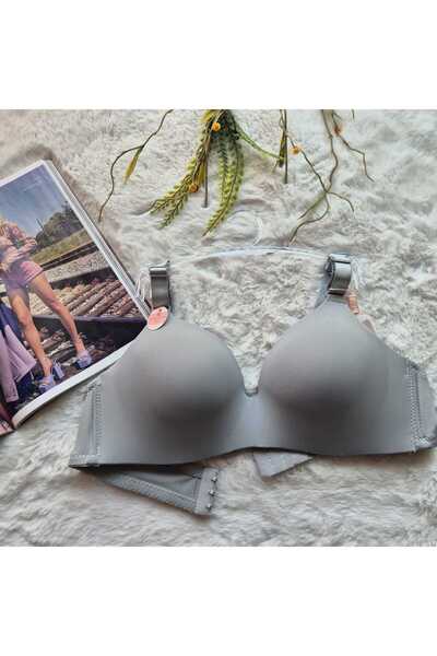 HS İÇ GİYİM Women's Gray Unfilled Underwireless Thick Strap C Cup Lotus Bra