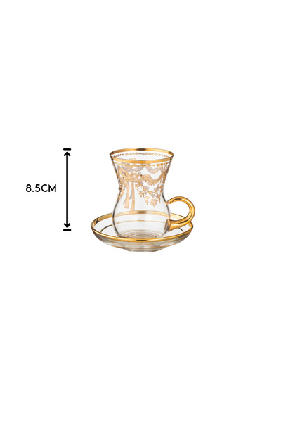 Dania Turkish crystal tea cup set beautifully laser engraved in gold and silver 6 cups + 6 saucers