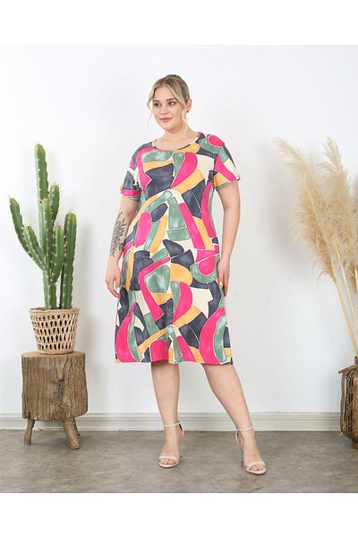 Butik Nilyam Women's Plus Size Short Sleeve Midi Stretch Dress 24740