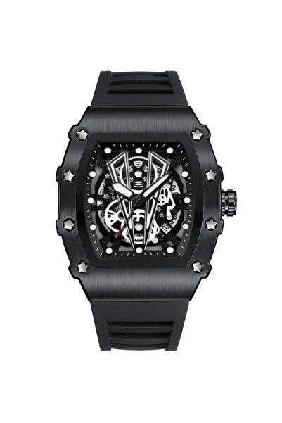 AOKULASIC Ceas Barbatesc Cs1520, Curea Silicon, Negru, Cadran Negru