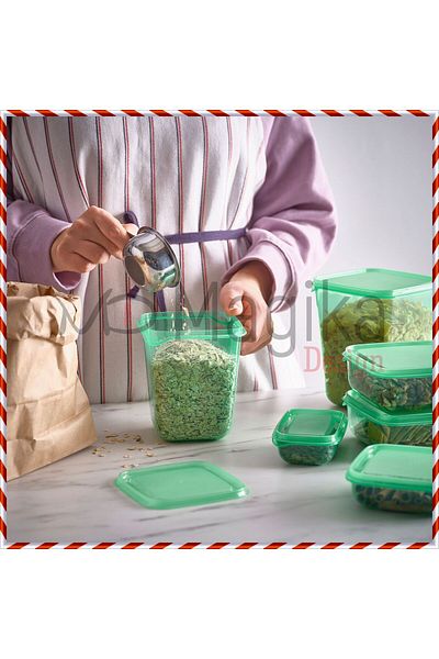 Magika Design Pruta Plastic Storage Container Set, Green, 17 Pieces, Microwave Safe
