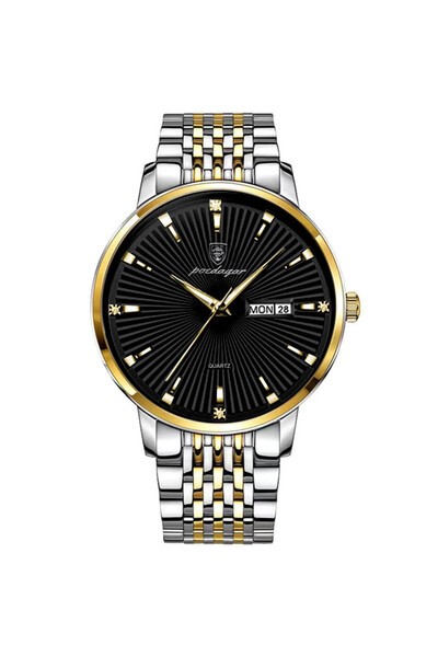 POEDAGAR Ανδρικό ρολόι, ανοξείδωτο ατσάλι, ασημί-χρυσό, μαύρο καντράν