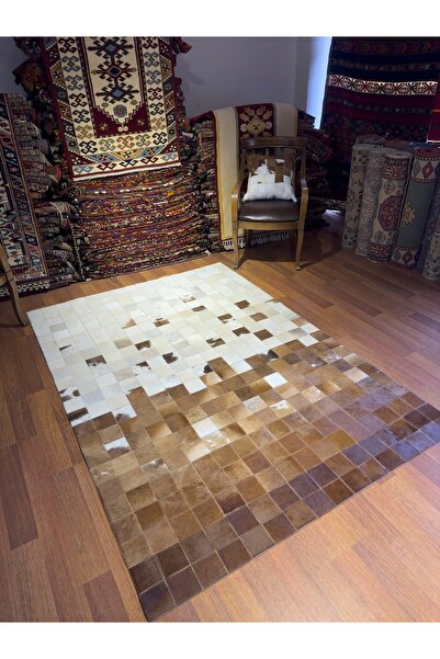 DOGANLAR ANTIQ GERÇEK DANA DERİSİ PATCHWORK 03 AÇIK KAHVE-BEYAZ ÖZEL TASARIM ...