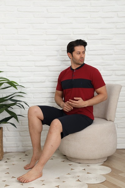 MODAREYA Kısa Kollu, Şortlu, Patı Düğmeli, Ön Bedeni Parçalı, Yazlık ,Nakışlı Erkek Pijama Takımı