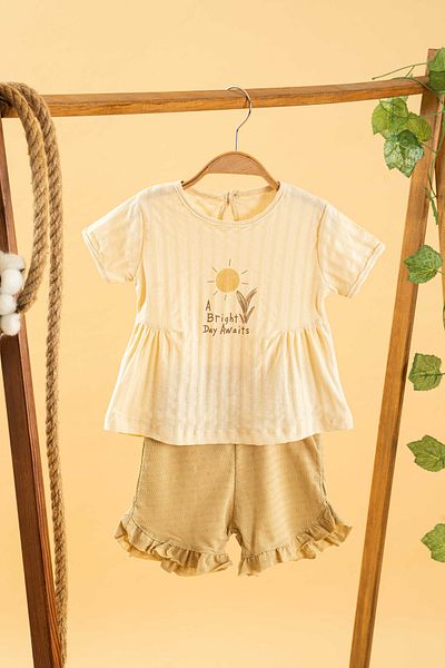bombe Baby Kids Cream Cotton with Shorts Comfortable 2-Piece Set Trend Fashion Bottom Top Set