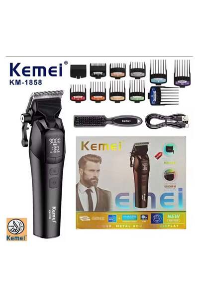 Kemei Km-1858 Professional Rechargeable Cordless Hair Clipper For Men With Led Display, 9500 Rpm, 5-Speed