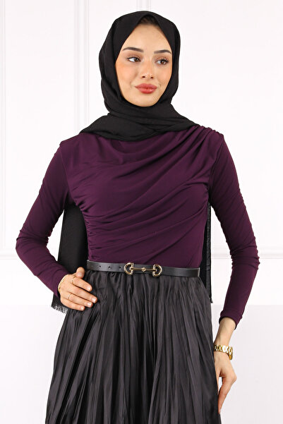 İmajButik Μωβ ντραπέ αμμώδης μπλούζα με ζιβάγκο