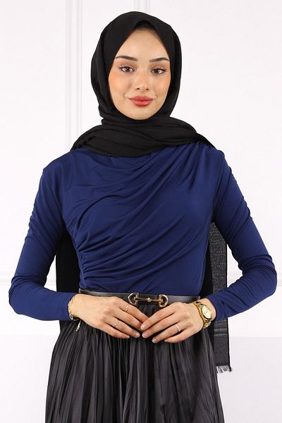 İmajButik Μπλούζα με ζιβάγκο Navy Blue Draped