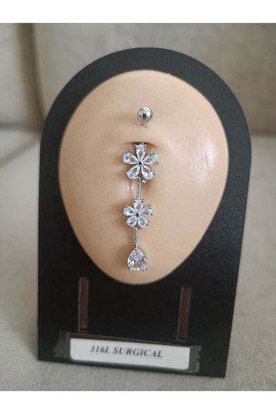 AyçaSilver Belly Piercing with Zircon Stone