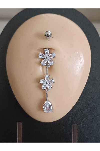 AyçaSilver Belly Piercing with Zircon Stone