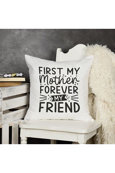 qoeuyl boutique My Mother Forever My Friend Printed Mother's Day Gift Fiber Filled Satin Decorative Pillow