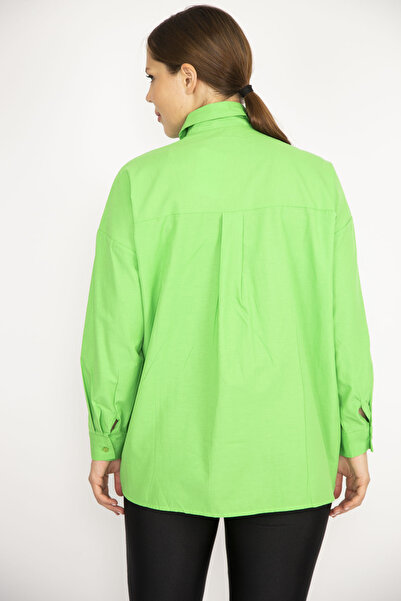 Şans Γυναικείο μακρυμάνικο πουκάμισο με κουμπιά μπροστά, πράσινο 65N36800