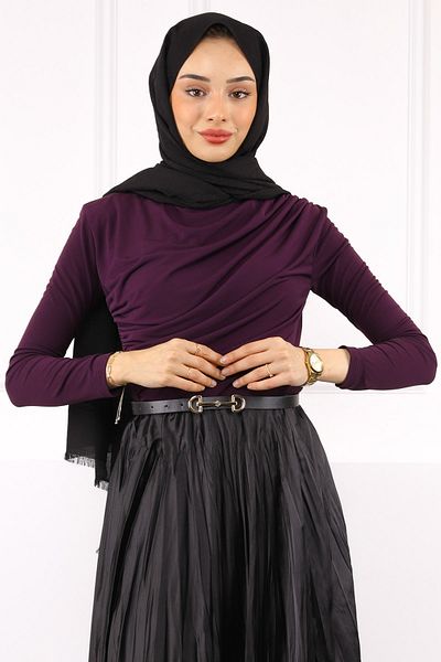 İmajButik Μωβ ντραπέ αμμώδης μπλούζα με ζιβάγκο