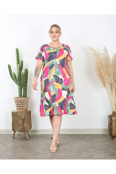 Butik Nilyam Women's Plus Size Short Sleeve Midi Stretch Dress 24740