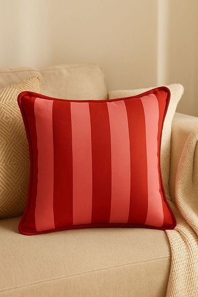 Karam Home Red Pink Stripe Striped Tasseled Decorative Throw Pillow Cover