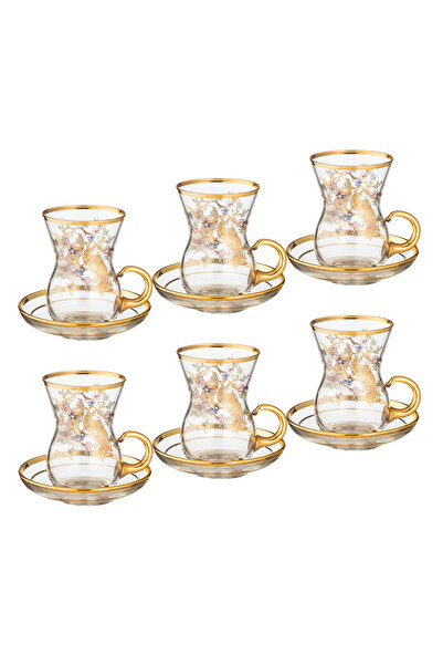 Dania Turkish crystal tea cup set beautifully laser engraved in gold and silver 6 cups + 6 saucers