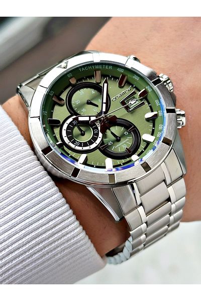 Quantum Function 10 Atm Waterproofing Silver-Green Color Steel Cord Steel Case Men's Wristwatch 1067.380