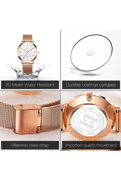 OLEVS Ceas De Dama Cs1566, Otel Inoxidabil, Rose Gold, Cadran Alb