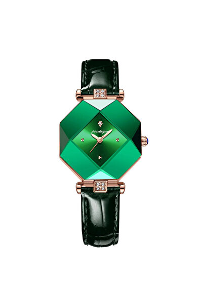 POEDAGAR Ceas Dama Cs1498, Curea Piele Naturala, Negru, Cadran Verde