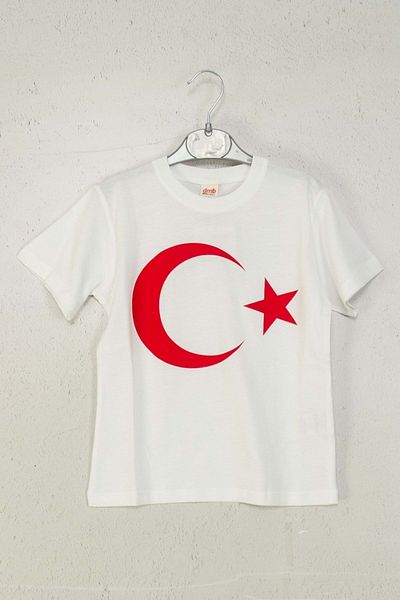 wakawakakidsstore Turkish Flag Printed Short Sleeve T-Shirt - White