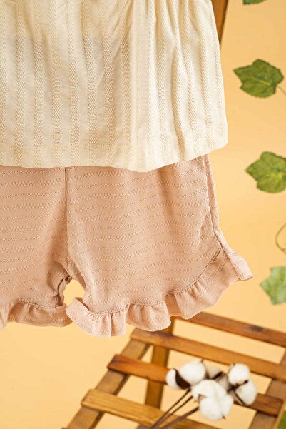 bombe Girl Boy Baby Kids Lilac 2 Piece Set Cotton Shorts Comfortable Trend Fashion Bottom Top Set Beige