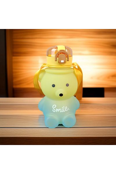 imsaconcept Teddy Bear Water Bottle with Straw for Kids Bpa Free 1St Grade Quality