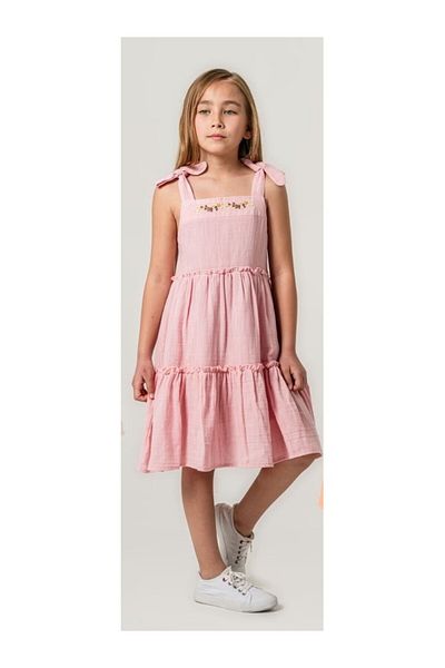 ecol kız kids Rochie casual pentru fete ECOL, cu volane, cu fermoar, brodat din muselina
