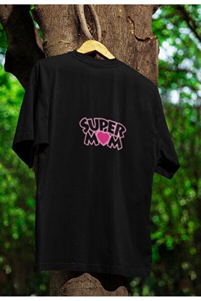 MG تي شيرت نسائي مطبوع عليه SUPER MOM برقبة دائرية من القطن مقاس كبير وأكمام ...