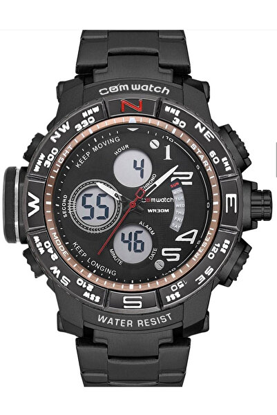 CATELLİ ساعة يد رياضية بسوار فولاذي للرجال، هيكل فولاذي تناظري ورقمي، موديل ر...