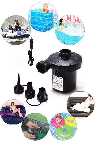 TUENGİ STORE Electric Inflator Pump That Can Inflate and Deflate with Car Cigarette Lighter Port, 3 Heads