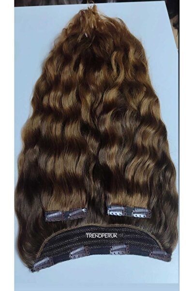 Nurdan Trend Peruk Yarımay + 2 Yan 65-70 cm Gerçek Saç Çıtçıt 170 gr Dip Kahv...