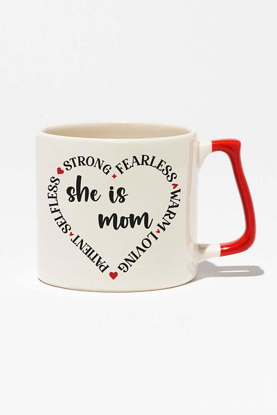 qoeuyl boutique She Is Strong Patient Mom Printed Mother's Day Gift Modern Ceramic Mug with Red Handle