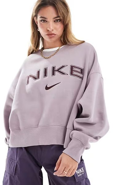 Nike Phoenix Fleece Oos Logo Crew Women Oversize Sweatshirt Fv7674-226 Aslan Sport