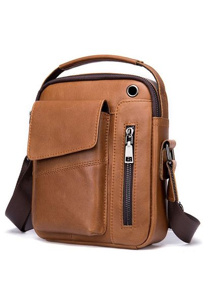 OEM Men's shoulder bag, Harry, genuine leather, light brown