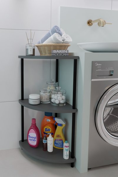 BARIN DESIGN Compact 3 Tier Corner Shelf Modern Multipurpose Shelf Bathroom, Laundry Room Organizer Stylish Corner Unit