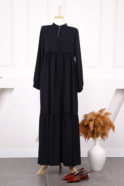 İmajButik Μπλε μανίκι ελαστικό βολάν φούστα