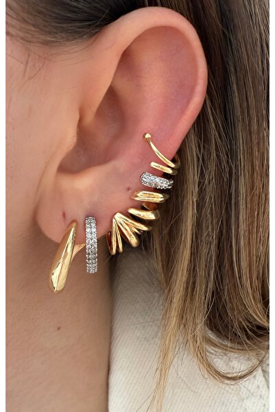 Pinery Jewels VIP SERİ - Küpe ve Kıkırdak Birlikte Geçme İğneli Taşlı Küpe