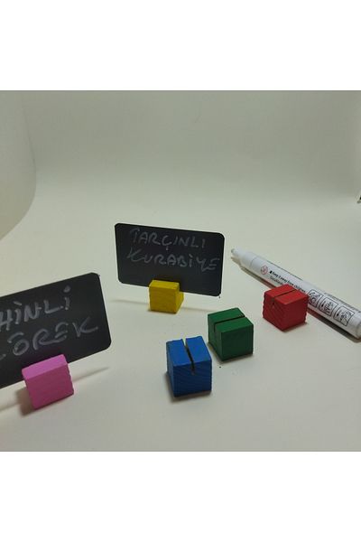 ETİKETLİK FİYATLIK Colorful Cube Wooden Base Erasable Black Label Price Holder 10Pcs