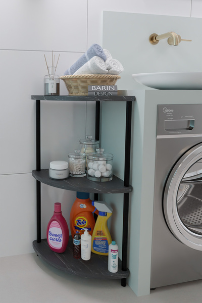 BARIN DESIGN رف زاوية مدمج من 3 طبقات رف عصري متعدد الأغراض حمام متعدد الأغراض، منظم غرفة غسيل وحدة زاوية أنيقة