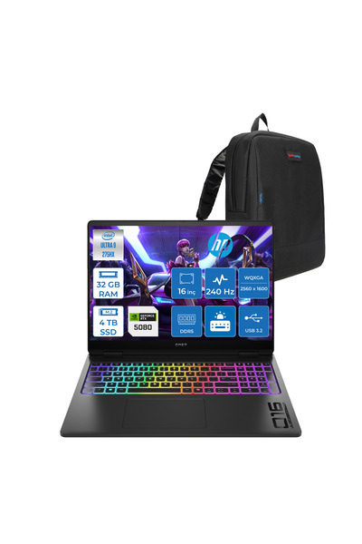 HP Omen Max Ultra 9 275HX 32GB 4tb SSD 16GB RTX5080 16" 2k 240Hz 3ms IPS FDOS OB92QREAF03+Zetta Çanta