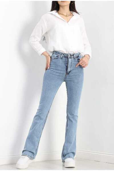 JAXEN BT15269465 Γυναικείο παντελόνι τζιν μπλε χιονιού ελαστικό ύφασμα καμπάνα