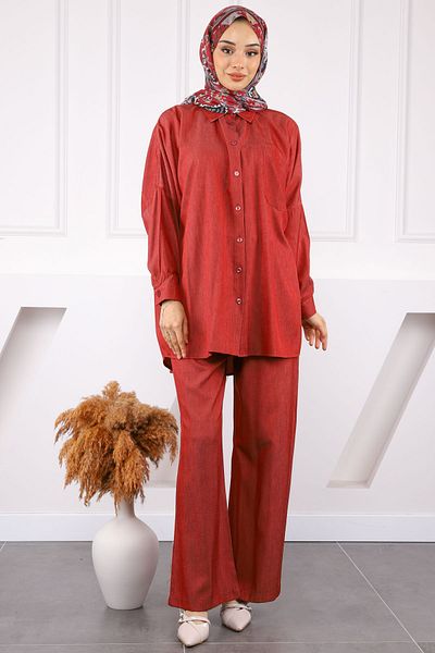 İmajButik Claret Red Κοστούμι παντελόνι Oversize με μονή τσέπη