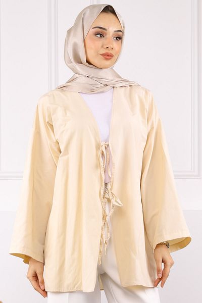 İmajButik Бежово кимоно с връзки отпред