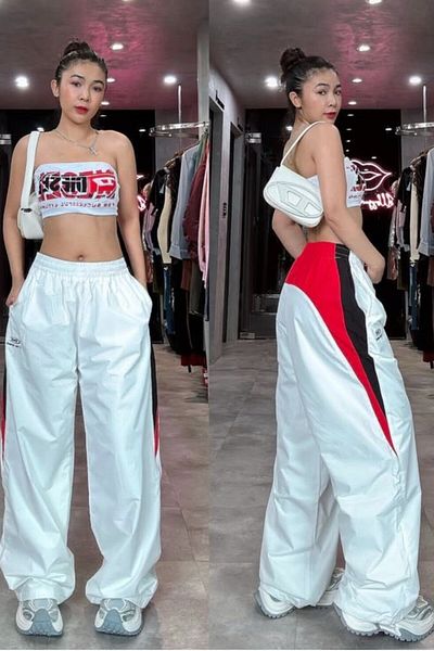 EDVESS Baggy Parachute Pantalon with Loose Fit Y2K 3 Lines Detail